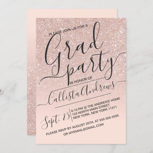 Rose Gold Faux Sparkly Glitter Ombre Graduation Invitation