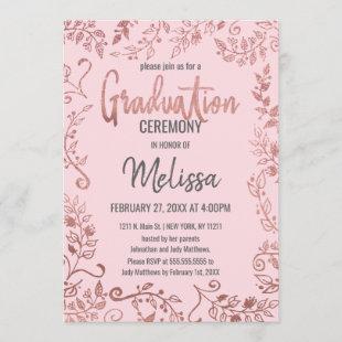 Rose Gold Floral Glitter Ombre Pink Graduation Invitation