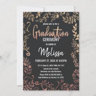Rose Gold Floral Gold Glitter Ombre Graduation Invitation