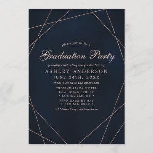 Rose Gold Geometric Midnight Blue Graduation Party Invitation