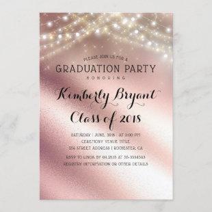 Rose Gold Glitter and Sring Lights Graduation Invitation