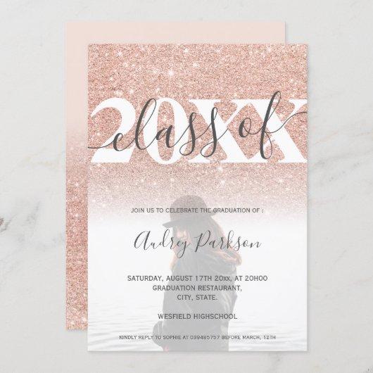 Rose gold glitter blush pink 2020 photo graduation invitation