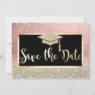 Rose Gold Glitter Bokeh Graduation Save The Date