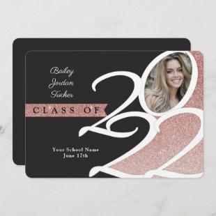Rose Gold Glitter Class of 2022 Photo Graduation Announcement