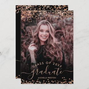Rose gold glitter confetti 3 photo graduation invitation
