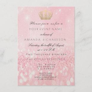 Rose Gold Glitter  Crown Royal Glitter 16th Bridal Invitation