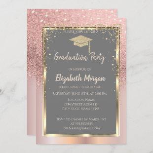 Rose Gold Glitter  Diamonds Graduation Invitation