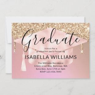 Rose Gold Glitter Drips Graduation Party Invitation