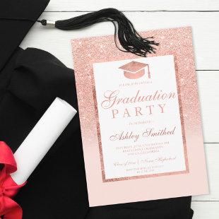 Rose gold glitter elegant Graduation cap party Invitation