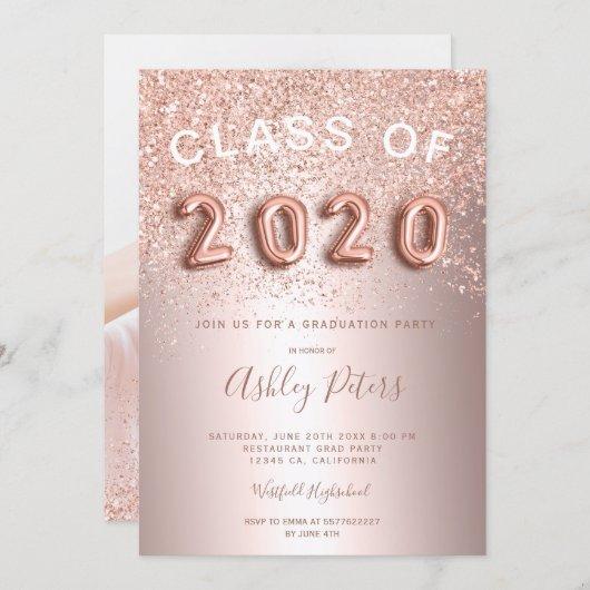 Rose Gold glitter foil photo class graduation Invitation