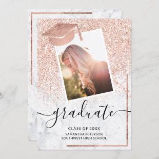 Rose gold glitter graduate photo cap graduation invitation