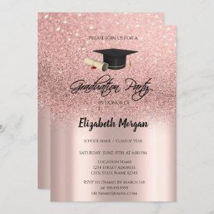 Rose Gold Glitter  Graduation Cap Graduation Invit Invitation
