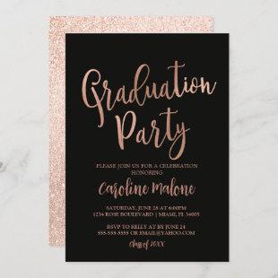 Rose Gold Glitter Graduation Invitation