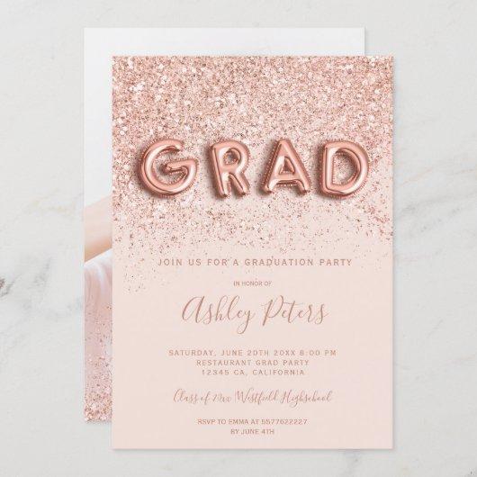 Rose Gold glitter letters blush photo graduation Invitation