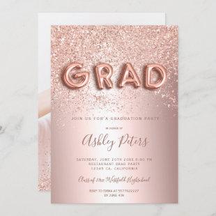 Rose Gold glitter letters foil photo graduation Invitation