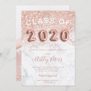 Rose Gold glitter letters photo marble graduation Invitation
