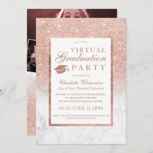 Rose gold glitter marble photos virtual Graduation Invitation