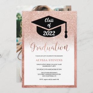 Rose Gold glitter modern simple graduation photo Invitation