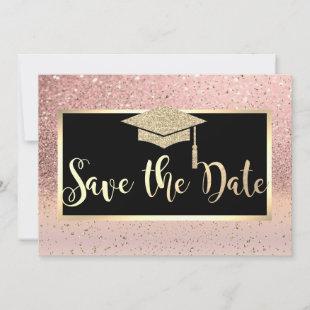 Rose Gold Glitter Ombre Graduation Save The Date