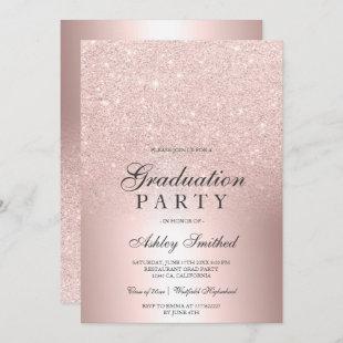 Rose gold glitter ombre metallic Graduation party Invitation
