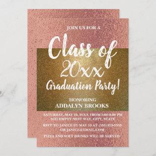 Rose Gold Glitter Photo Grad Party Invitation