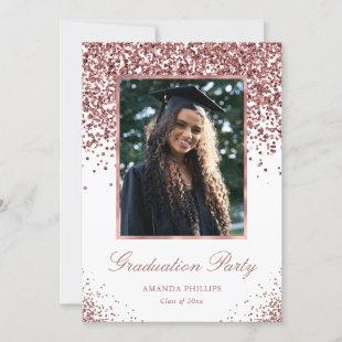 Rose Gold Glitter Photo Graduation Party Invitation