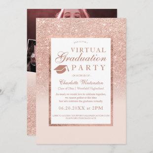 Rose gold glitter photos virtual Graduation party Invitation