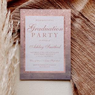 Rose gold glitter rustic wood Graduation party Invitation