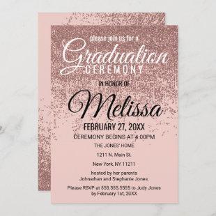 Rose Gold Glitter Sparkles Blush Pink Graduation Invitation