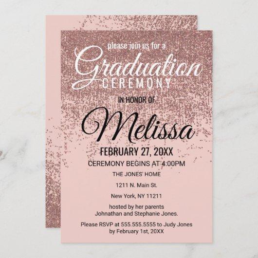 Rose Gold Glitter Sparkles Blush Pink Graduation Invitation