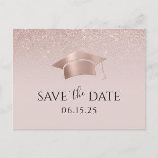 Rose Gold Grad Cap Blush Pink Ombre Graduation Announcement Postcard