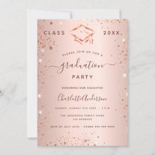 Rose gold graduation party glitter blush 2022 invitation