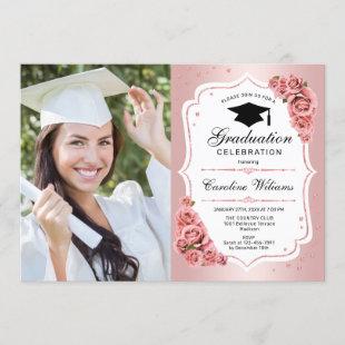 Rose Gold Graduation Party With Photo Invitation