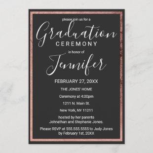 Rose Gold Outline Border Simple Black Graduation Invitation