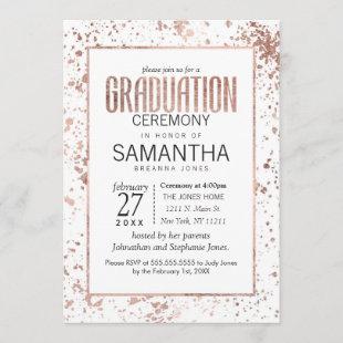 Rose Gold Paint Splatters Graduation Ceremony Invitation