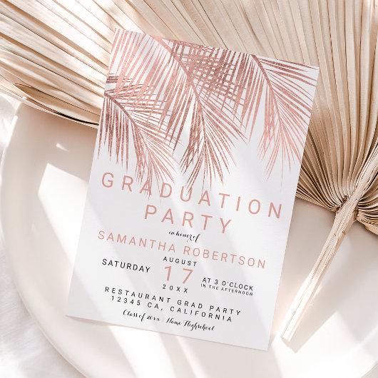 Rose gold palm tree elegant graduation party invitation