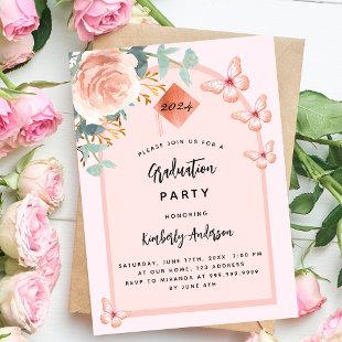 Rose gold peach floral arch Graduation Party Invitation