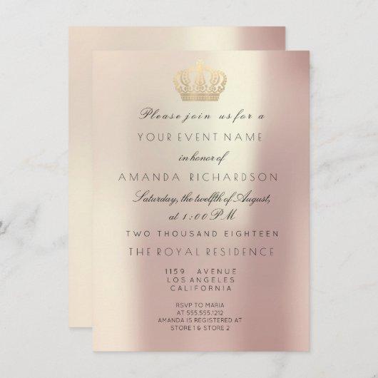 Rose Gold Pearly Crown Royal Glitter 16th Bridal Invitation