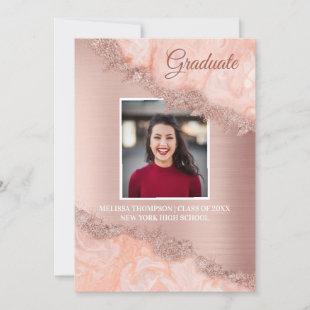 Rose Gold Pink Agate Geode Glitter Graduation Invitation