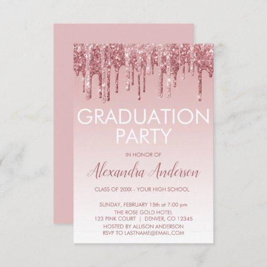 Rose Gold | Pink Sparkle Glitter Graduation Party Invitation