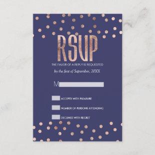 Rose Gold Polka Dots Light Navy Blue RSVP Cards
