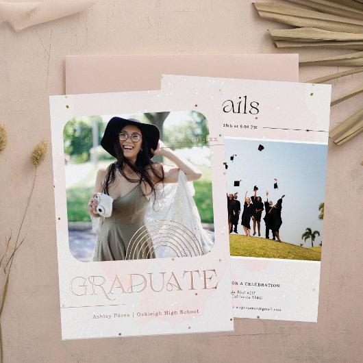 Rose Gold Rainbow Simple Photo | Graduation Party Foil Invitation