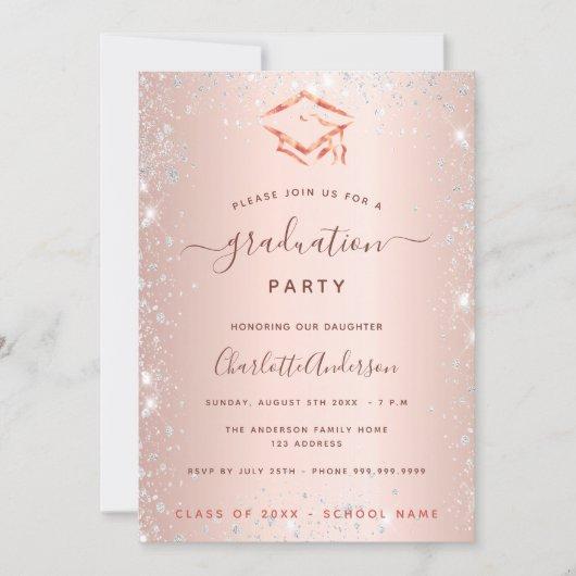 Rose gold silver graduation party glitter 2022 invitation