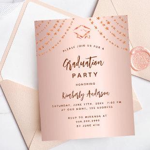 Rose gold stars budget graduation party invitation