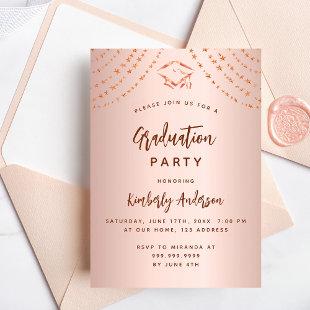 Rose gold stars cap girl luxury graduation party invitation