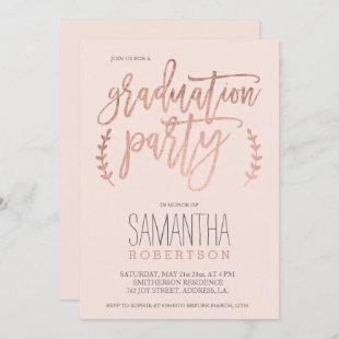 Rose gold typography blush pink graduation party invitation