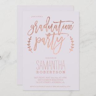 Rose gold typography lavender graduation party invitation