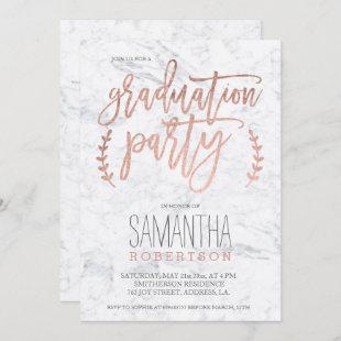 Rose gold typography marble graduation party invitation