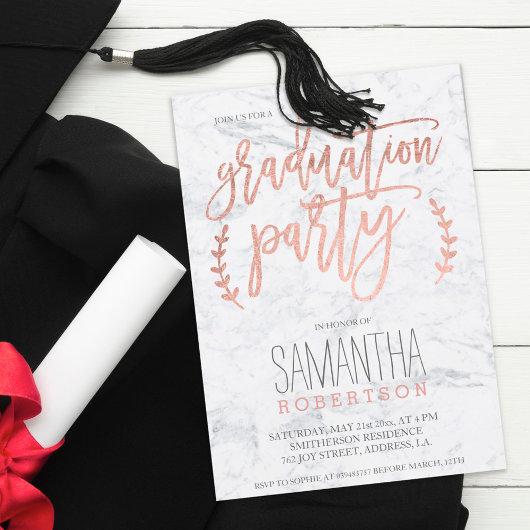 Rose gold typography marble graduation party invitation
