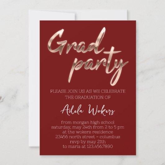 Rose Graduation Party Script Grad Burgundy Invitation